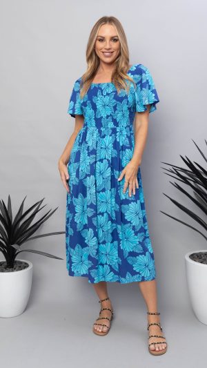 Aquatic Floral Dress - Hibiscus Edition