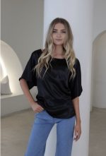 Poly Boat Neck Satin Dressy Top