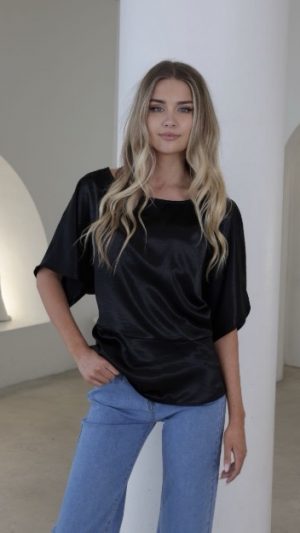 Poly Boat Neck Satin Dressy Top