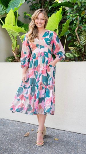 Aqua and Pink Flowy Dress